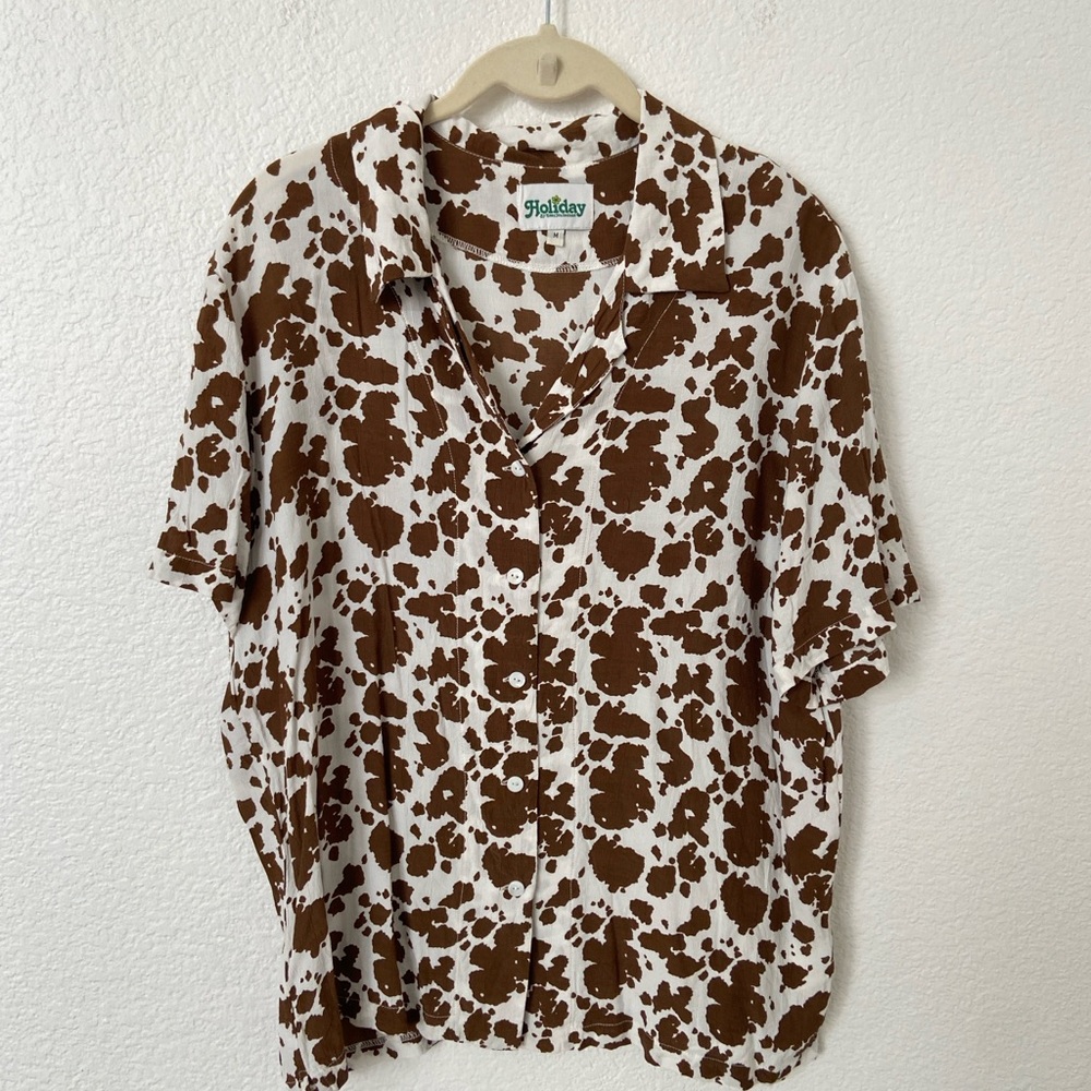 Emma on Holiday the Label Cow Print Brown and White Patterned Top Australian